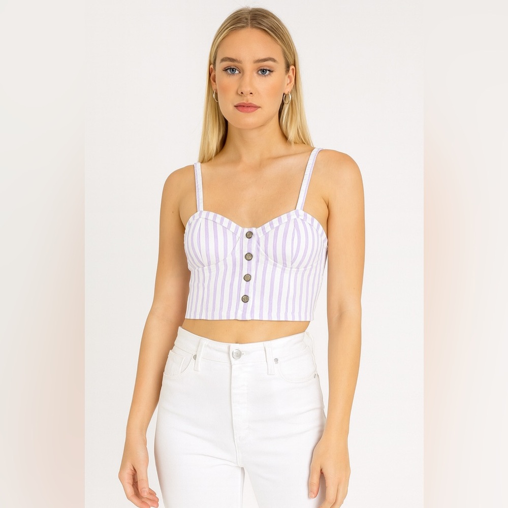 TOPSHOP Purple Stripped Denim Crop Top